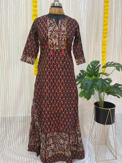 Earthy Cotton Skirt Kurti Brown Handblock Print
