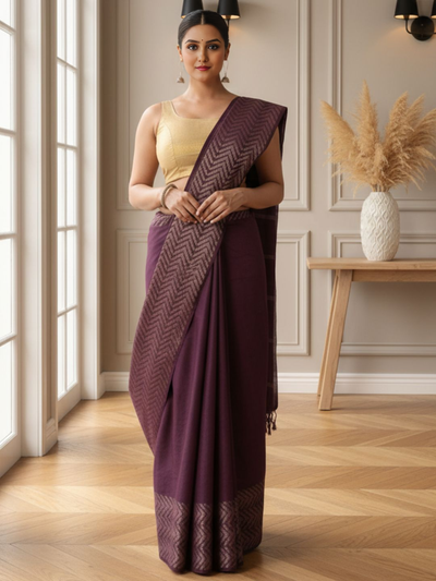 Whispering Chanderi Silk Wine Saree