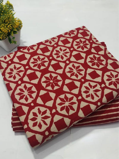 Chaap Pure Red Pure Cotton Blockprinted Suit (Top & Bottom)