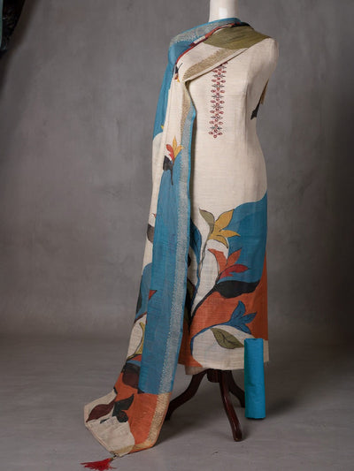 Noor-e-Banaras Brocade Linen Suit Soft Beige