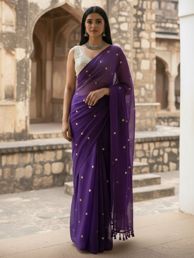 Gini Baani Pure Mul Cotton Sequin Indigo Saree