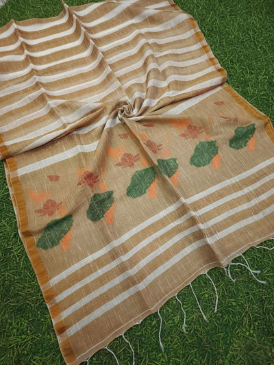 Neerja Pure Linen Hand Weaving Saree Brown