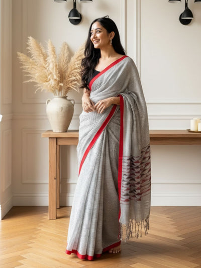 Nirmal Anchal Pure Khadi Cotton Saree Gray