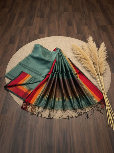 Zari Sutra Maheshwari Silk Teal Green Suit