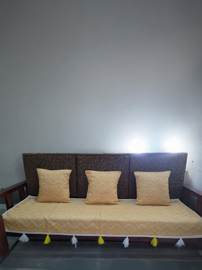 Khamma Ghani Jaquard Sofa Throw & Cushion Cover Sunny Yellow