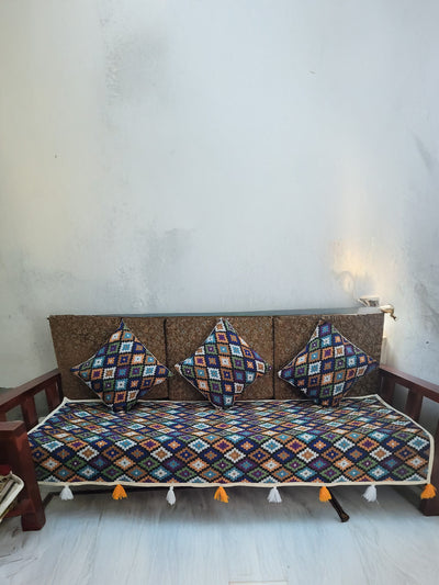 Khamma Ghani Jaquard Sofa Throw & Cushion Cover Brown