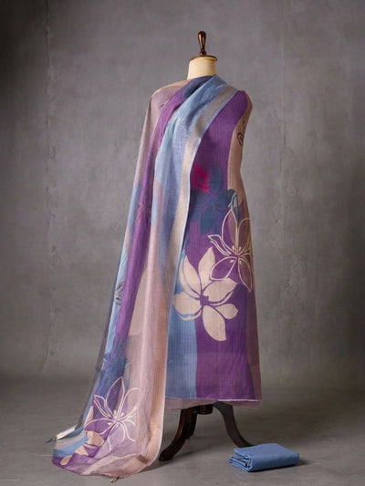 Noor-e-Banaras Brocade Linen Suit Lavendar
