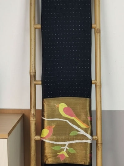 Van Roop Pure Muslin Silk Sequin Saree Bold Black