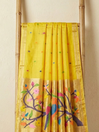 Van Roop Pure Muslin Silk Sequin Saree Bright Yellow