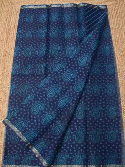 Dye & Drape Kota Doria Lehariya Bandhej Saree Navy Blue