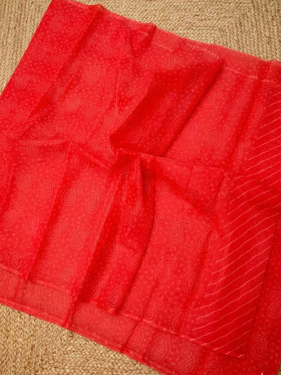 Dye & Drape Kota Doria Lehariya Bandhej Saree Bright Red