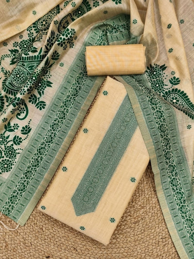 Rooprekha Cotton Jamdani Suit (T+B+D) Beige