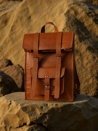 Raabta Pure Leather Backpack Tan Brown