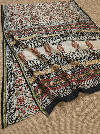 Kalamkari Suvidha Chanderi Silk Saree Coral Beige