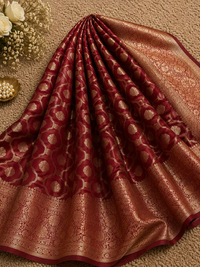Velisse Jaal Mashru Katan Silk Saree Dark Red