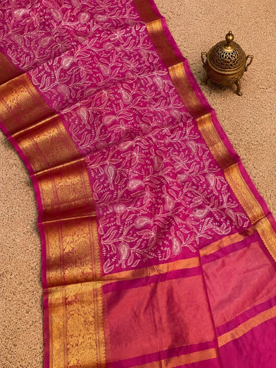 Dhaaga Roop Organza Silk Embroidery Saree Pink