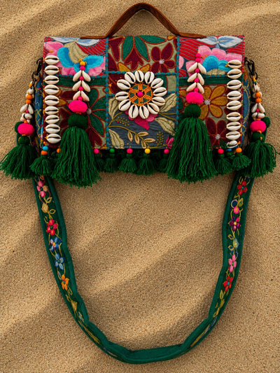 Khamma Ghani Kambadiya Sling Bags Green
