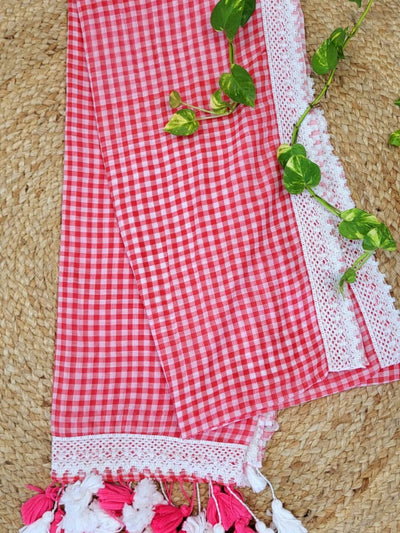 Mihika Pure Mul Cotton Handloom Saree Red