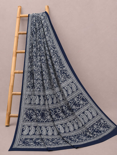 Ruhaani Georgette Chikankari Saree Navy Blue