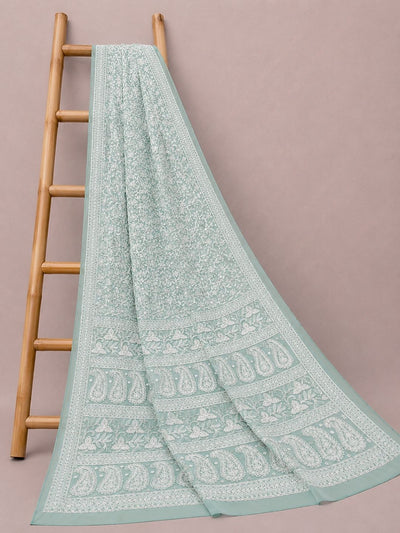 Ruhaani Georgette Chikankari Saree Sage Green