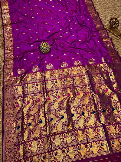 Mihira Peshwai Paithani Silk Handloom Saree Violet