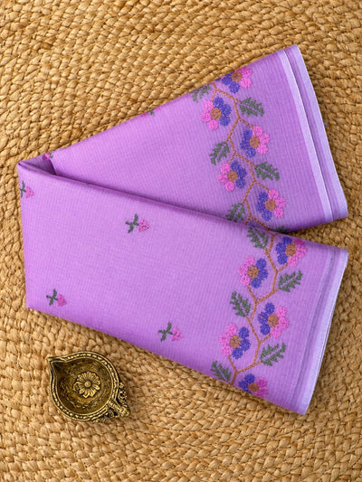 Phoolwari Kota Doria Embroidered Saree Lavender