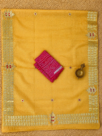 Ghoomar Kota Doria Gota Patti Saree Bright Yellow