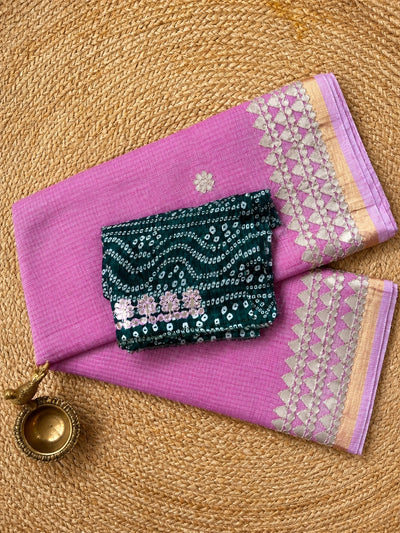 Shagun Kota Doria Gota Patti Saree Fuchsia Pink