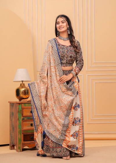 Festive Fusion Blockprinted Black & Red Lehanga Choli Set