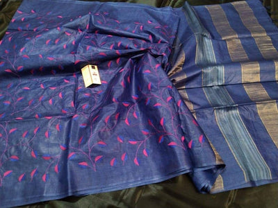 Stunning Eri Tussar Silk Embroidered Purple Saree