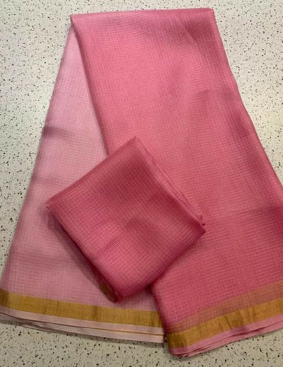 Deep Blush Pink Pure Silk Kota Doria Handdyed Saree