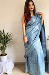 Silkmark Ghicha Tussar Impressive Blue Saree