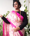 Silkmark Tussar Ethereal Blockprint Biege & Pink Saree