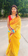 Mustard Cotton Kota Doria Yellow Saree Handcrafted