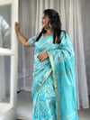 Tranquil Pure Kota Linen Embroidery Saree Green