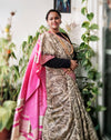 Silkmark Tussar Ethereal Blockprint Beige & Pink Saree