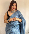 Silkmark Ghicha Tussar Impressive Blue Saree