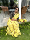 Lemon Cotton Kota Doria Saree Yellow Handcrafted