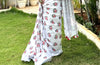 Azureish Slub Linen Saree White Handblock Print