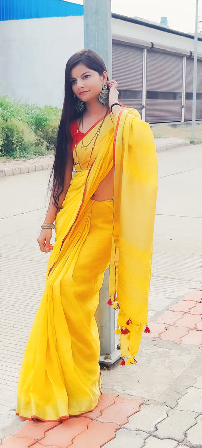 Empowering Handwoven Pure Linen Yellow Saree