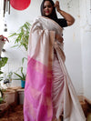 Handloom Kota Silk Off Beige & Pink Saree