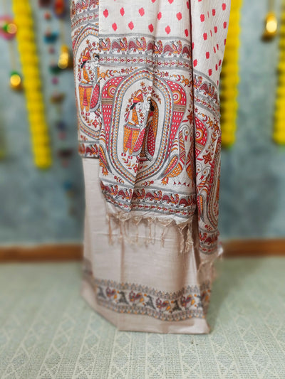 Pastoral Katan Silk Madhubani Beige Suit