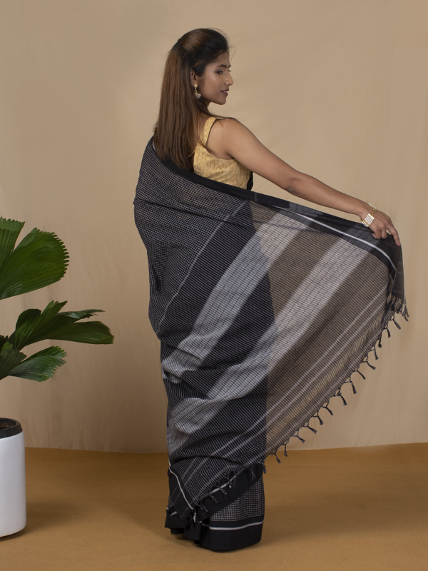 Handloom Mark Patteda Anchu Regal Black Cotton Saree