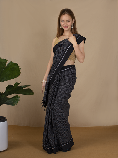 Handloom Mark Patteda Anchu Regal Black Cotton Saree