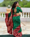 Indiehaat | Soft Silk Contrast Zari Woven Green & Red Saree