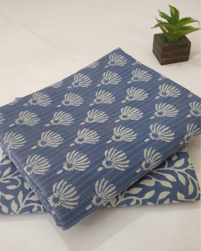 Indiehaat | Blockprinted Cotton Suit (Top & Bottom) Bluish Gray