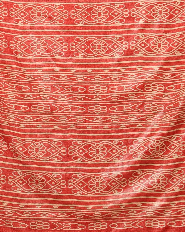 Silkmark Tussar Glowing Blockprint Black & Red Saree