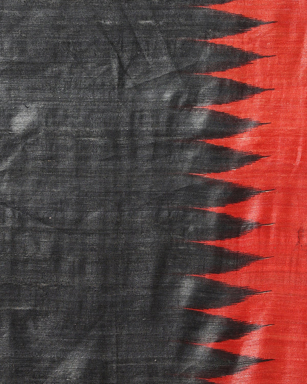 Silkmark Tussar Glowing Blockprint Black & Red Saree