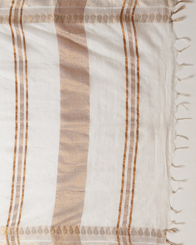 Handcrafted Gleaming Kota Silk White Jacquard Saree