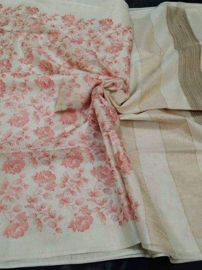 Hypnotic Eri Tussar Silk Embroidered Off White Saree